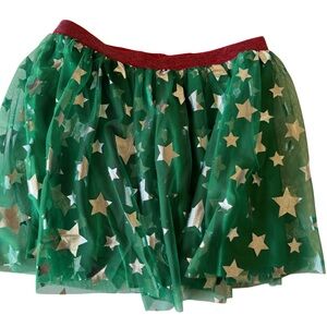 Kid Girls L 10/12 Plus size Green Starry Skirt with Red Waistband